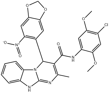 N-(4-chloro-2,5-dimethoxyphenyl)-2-methyl-4-(6-nitro-1,3-benzodioxol-5-yl)-1,4-dihydropyrimido[1,2-a]benzimidazole-3-carboxamide Struktur