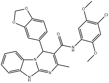 4-(1,3-benzodioxol-5-yl)-N-(4-chloro-2,5-dimethoxyphenyl)-2-methyl-1,4-dihydropyrimido[1,2-a]benzimidazole-3-carboxamide Struktur