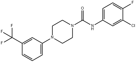 N-(3-chloro-4-fluorophenyl)-4-[3-(trifluoromethyl)phenyl]piperazine-1-carboxamide Struktur