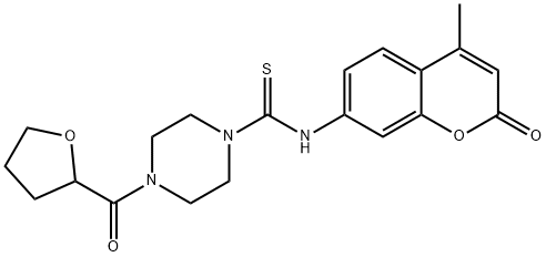 N-(4-methyl-2-oxochromen-7-yl)-4-(oxolane-2-carbonyl)piperazine-1-carbothioamide Struktur