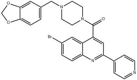 [4-(1,3-benzodioxol-5-ylmethyl)piperazin-1-yl]-(6-bromo-2-pyridin-4-ylquinolin-4-yl)methanone Struktur