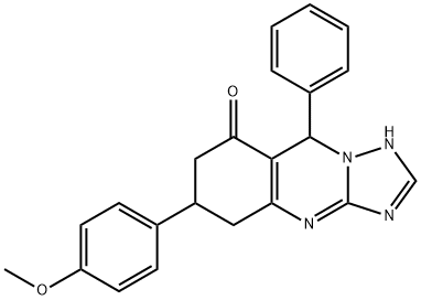 6-(4-methoxyphenyl)-9-phenyl-5,6,7,9-tetrahydro-1H-[1,2,4]triazolo[5,1-b]quinazolin-8-one Struktur