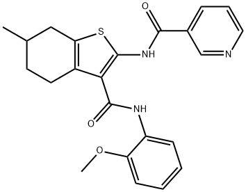 N-[3-[(2-methoxyphenyl)carbamoyl]-6-methyl-4,5,6,7-tetrahydro-1-benzothiophen-2-yl]pyridine-3-carboxamide Struktur