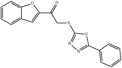 1-(1-benzofuran-2-yl)-2-[(5-phenyl-1,3,4-oxadiazol-2-yl)sulfanyl]ethanone Struktur