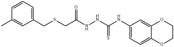 1-(2,3-dihydro-1,4-benzodioxin-6-yl)-3-[[2-[(3-methylphenyl)methylsulfanyl]acetyl]amino]thiourea Struktur