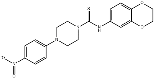 N-(2,3-dihydro-1,4-benzodioxin-6-yl)-4-(4-nitrophenyl)piperazine-1-carbothioamide Struktur