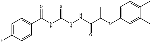 N-[[2-(3,4-dimethylphenoxy)propanoylamino]carbamothioyl]-4-fluorobenzamide Struktur