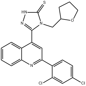 3-[2-(2,4-dichlorophenyl)quinolin-4-yl]-4-(oxolan-2-ylmethyl)-1H-1,2,4-triazole-5-thione Struktur