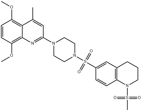 5,8-dimethoxy-4-methyl-2-[4-[(1-methylsulfonyl-3,4-dihydro-2H-quinolin-6-yl)sulfonyl]piperazin-1-yl]quinoline Struktur