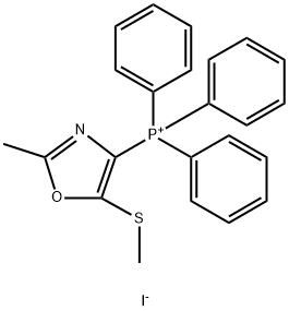 (2-methyl-5-methylsulfanyl-1,3-oxazol-4-yl)-triphenylphosphanium iodide Struktur