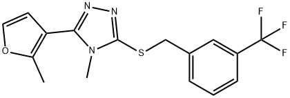 4-methyl-3-(2-methylfuran-3-yl)-5-[[3-(trifluoromethyl)phenyl]methylsulfanyl]-1,2,4-triazole Struktur