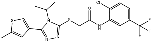 N-[2-chloro-5-(trifluoromethyl)phenyl]-2-[[5-(5-methylthiophen-3-yl)-4-propan-2-yl-1,2,4-triazol-3-yl]sulfanyl]acetamide Struktur