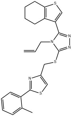 2-(2-methylphenyl)-4-[[4-prop-2-enyl-5-(4,5,6,7-tetrahydro-1-benzothiophen-3-yl)-1,2,4-triazol-3-yl]sulfanylmethyl]-1,3-thiazole Struktur