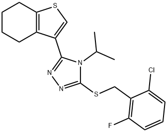 3-[(2-chloro-6-fluorophenyl)methylsulfanyl]-4-propan-2-yl-5-(4,5,6,7-tetrahydro-1-benzothiophen-3-yl)-1,2,4-triazole Struktur