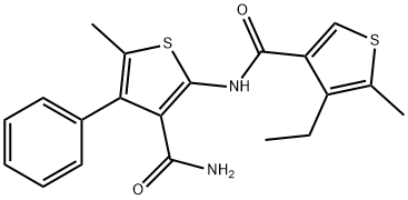 2-[(4-ethyl-5-methylthiophene-3-carbonyl)amino]-5-methyl-4-phenylthiophene-3-carboxamide Struktur