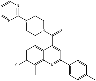 [7-chloro-8-methyl-2-(4-methylphenyl)quinolin-4-yl]-(4-pyrimidin-2-ylpiperazin-1-yl)methanone Struktur