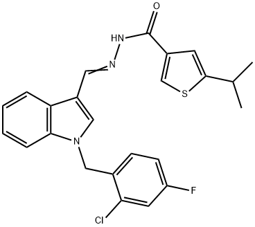 N-[(E)-[1-[(2-chloro-4-fluorophenyl)methyl]indol-3-yl]methylideneamino]-5-propan-2-ylthiophene-3-carboxamide Struktur