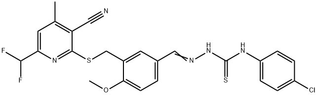 1-(4-chlorophenyl)-3-[(E)-[3-[[3-cyano-6-(difluoromethyl)-4-methylpyridin-2-yl]sulfanylmethyl]-4-methoxyphenyl]methylideneamino]thiourea Struktur