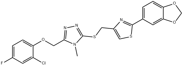 2-(1,3-benzodioxol-5-yl)-4-[[5-[(2-chloro-4-fluorophenoxy)methyl]-4-methyl-1,2,4-triazol-3-yl]sulfanylmethyl]-1,3-thiazole Struktur