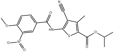 propan-2-yl 4-cyano-5-[(4-methoxy-3-nitrobenzoyl)amino]-3-methylthiophene-2-carboxylate Struktur