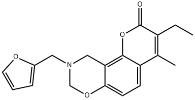 3-ethyl-9-(furan-2-ylmethyl)-4-methyl-8,10-dihydropyrano[2,3-f][1,3]benzoxazin-2-one Struktur