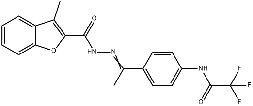 3-methyl-N-[(E)-1-[4-[(2,2,2-trifluoroacetyl)amino]phenyl]ethylideneamino]-1-benzofuran-2-carboxamide Struktur