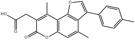 2-[4,9-dimethyl-3-(4-methylphenyl)-7-oxofuro[2,3-f]chromen-8-yl]acetic acid Struktur