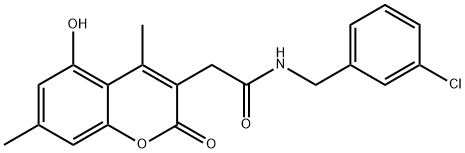 N-[(3-chlorophenyl)methyl]-2-(5-hydroxy-4,7-dimethyl-2-oxochromen-3-yl)acetamide Struktur