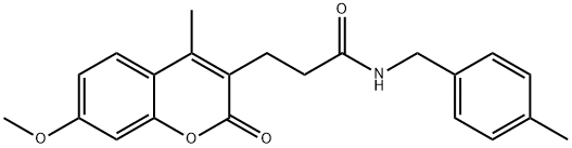 3-(7-methoxy-4-methyl-2-oxochromen-3-yl)-N-[(4-methylphenyl)methyl]propanamide Struktur