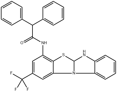 2,2-diphenyl-N-[2-(trifluoromethyl)-5a,6-dihydrobenzimidazolo[2,1-b][1,3]benzothiazol-4-yl]acetamide Struktur