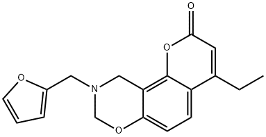 4-ethyl-9-(furan-2-ylmethyl)-8,10-dihydropyrano[2,3-f][1,3]benzoxazin-2-one Struktur