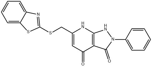 6-(1,3-benzothiazol-2-ylsulfanylmethyl)-2-phenyl-1,7-dihydropyrazolo[3,4-b]pyridine-3,4-dione Struktur