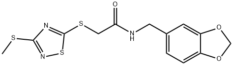 N-(1,3-benzodioxol-5-ylmethyl)-2-[(3-methylsulfanyl-1,2,4-thiadiazol-5-yl)sulfanyl]acetamide Struktur