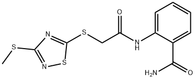 2-[[2-[(3-methylsulfanyl-1,2,4-thiadiazol-5-yl)sulfanyl]acetyl]amino]benzamide Struktur