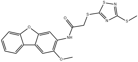 N-(2-methoxydibenzofuran-3-yl)-2-[(3-methylsulfanyl-1,2,4-thiadiazol-5-yl)sulfanyl]acetamide Struktur