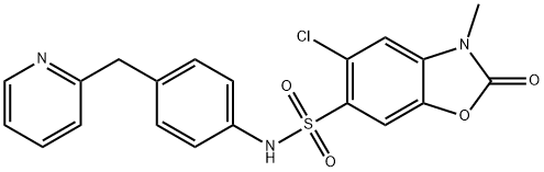 5-chloro-3-methyl-2-oxo-N-[4-(pyridin-2-ylmethyl)phenyl]-1,3-benzoxazole-6-sulfonamide Struktur