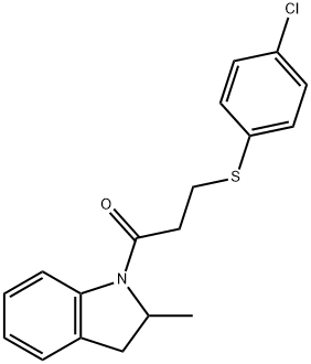 3-(4-chlorophenyl)sulfanyl-1-(2-methyl-2,3-dihydroindol-1-yl)propan-1-one Struktur