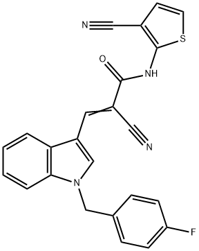 (E)-2-cyano-N-(3-cyanothiophen-2-yl)-3-[1-[(4-fluorophenyl)methyl]indol-3-yl]prop-2-enamide Struktur