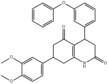 7-(3,4-dimethoxyphenyl)-4-(3-phenoxyphenyl)-1,3,4,6,7,8-hexahydroquinoline-2,5-dione Struktur