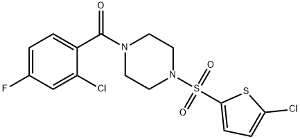 (2-chloro-4-fluorophenyl)-[4-(5-chlorothiophen-2-yl)sulfonylpiperazin-1-yl]methanone Struktur