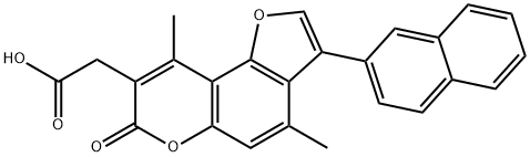 2-(4,9-dimethyl-3-naphthalen-2-yl-7-oxofuro[2,3-f]chromen-8-yl)acetic acid Struktur