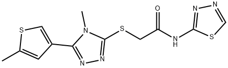 2-[[4-methyl-5-(5-methylthiophen-3-yl)-1,2,4-triazol-3-yl]sulfanyl]-N-(1,3,4-thiadiazol-2-yl)acetamide Struktur