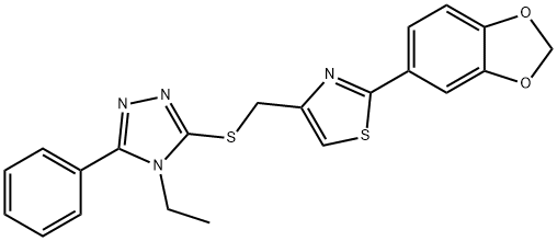 2-(1,3-benzodioxol-5-yl)-4-[(4-ethyl-5-phenyl-1,2,4-triazol-3-yl)sulfanylmethyl]-1,3-thiazole Struktur