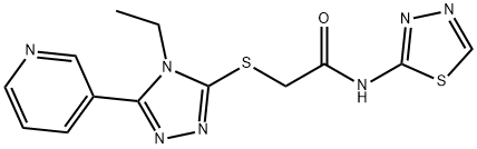 2-[(4-ethyl-5-pyridin-3-yl-1,2,4-triazol-3-yl)sulfanyl]-N-(1,3,4-thiadiazol-2-yl)acetamide Struktur