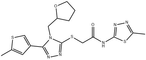 N-(5-methyl-1,3,4-thiadiazol-2-yl)-2-[[5-(5-methylthiophen-3-yl)-4-(oxolan-2-ylmethyl)-1,2,4-triazol-3-yl]sulfanyl]acetamide Struktur