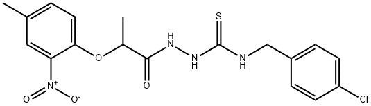 1-[(4-chlorophenyl)methyl]-3-[2-(4-methyl-2-nitrophenoxy)propanoylamino]thiourea Struktur