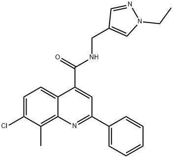 7-chloro-N-[(1-ethylpyrazol-4-yl)methyl]-8-methyl-2-phenylquinoline-4-carboxamide Struktur