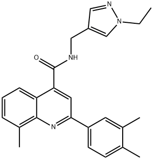 2-(3,4-dimethylphenyl)-N-[(1-ethylpyrazol-4-yl)methyl]-8-methylquinoline-4-carboxamide Struktur