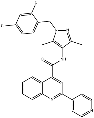 N-[1-[(2,4-dichlorophenyl)methyl]-3,5-dimethylpyrazol-4-yl]-2-pyridin-4-ylquinoline-4-carboxamide Struktur