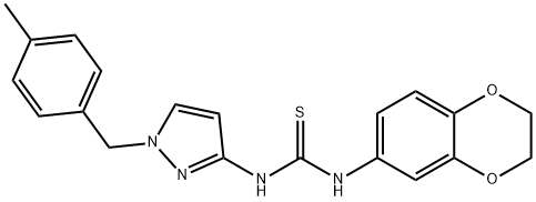 1-(2,3-dihydro-1,4-benzodioxin-6-yl)-3-[1-[(4-methylphenyl)methyl]pyrazol-3-yl]thiourea Struktur